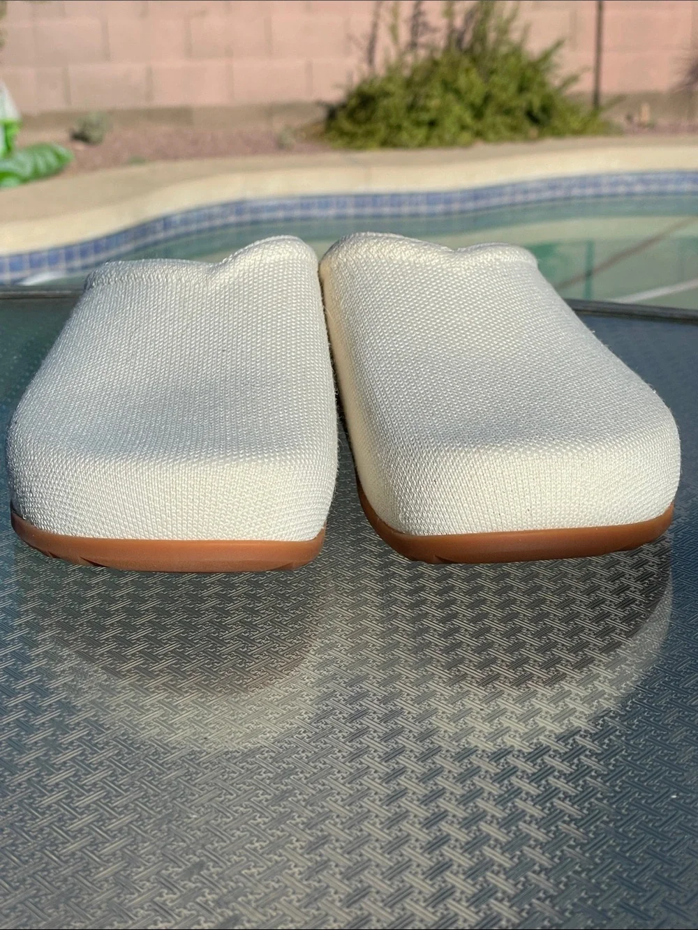 Rothy's White Canvas Slip-On Mules with Tan Soles - Picture 4 of 7